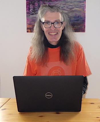 Adam wearing Ubuntu shirt