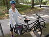 Lynn arrives with her bike