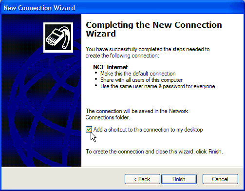 Completing the Internet Connection Wizard