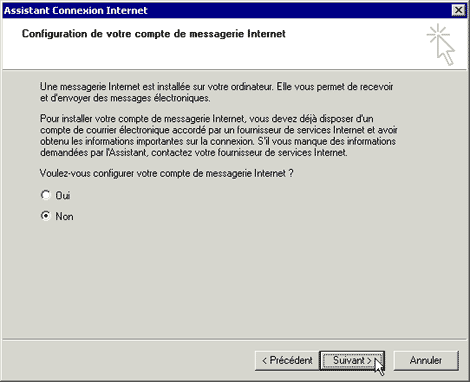La fenêtre Configuration de votre messagerie Internet