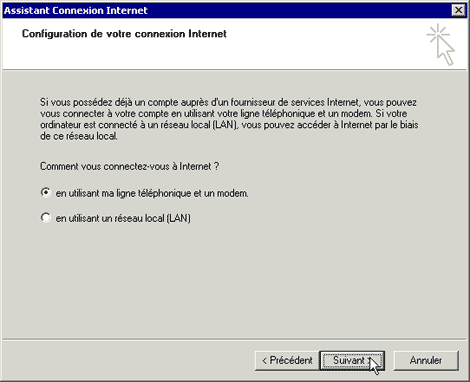 La fenêtre Configuration de votre connexion Internet