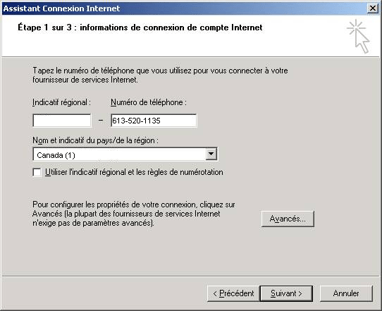 La fenêtre Étape 1 sur 3