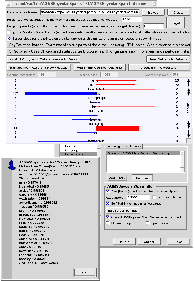 [Screen Shot of AGMSBayesianSpamServer]