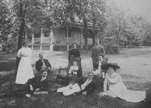 The William Ponton family, Sidney Cottage, Belleville, 1909
standing: dau.Anna, sister Grace, son Richard
seated: William, my father, wife May (Sankey)
sprawled: sons Henry and Gerald, dau Eleanor