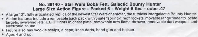 Irwin Toys' Boba Fett Description