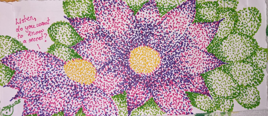 Colour marker drawing of  flowers Pointillism by T. Jamone May 2022