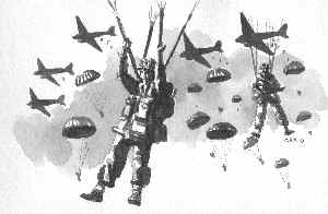 Paratroops landing. Sketch by David Craig