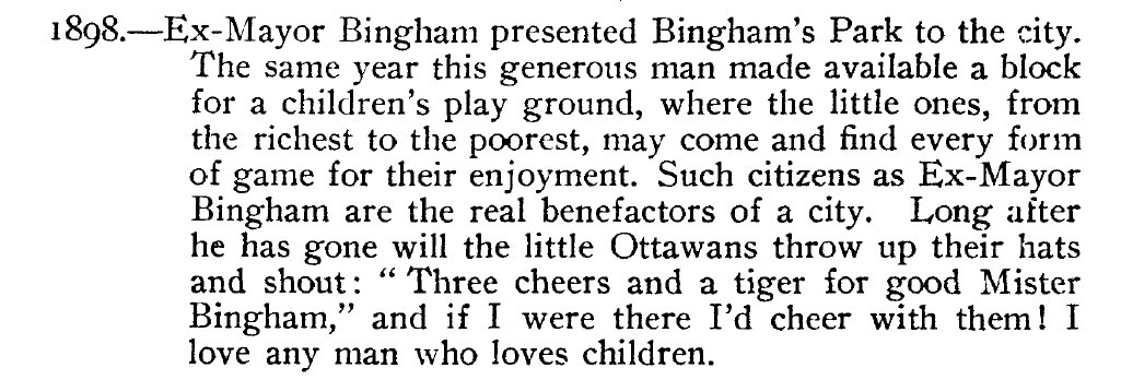 Samuel Bingham donates Park to City of Ottawa