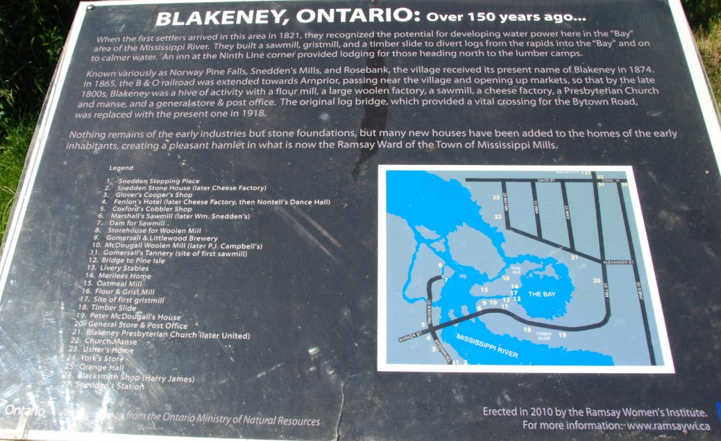 Blakeney, Ontario, Canada, Historical Plaque
