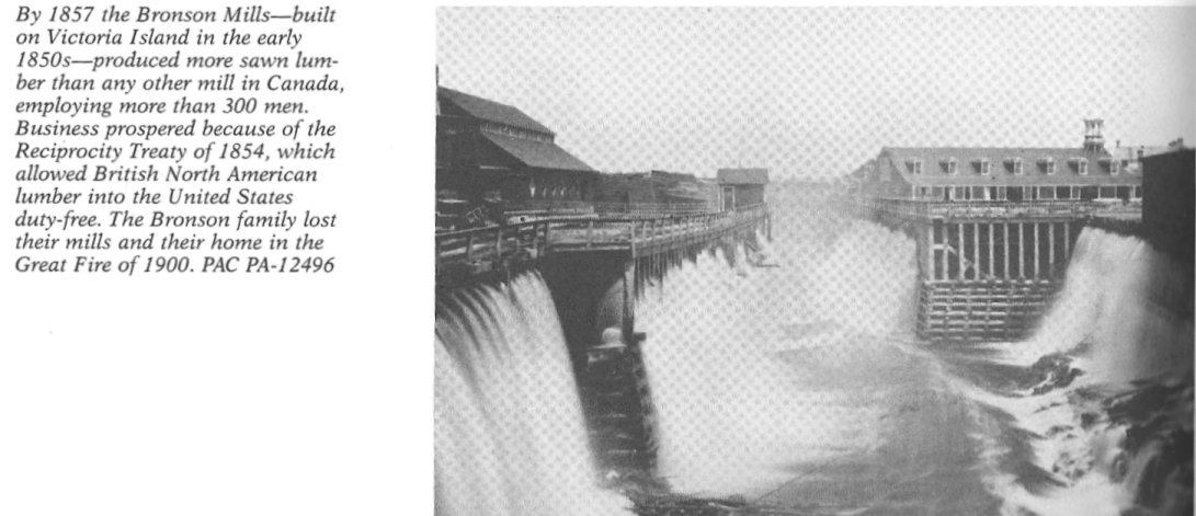 The Bronson family's Sawmills at Chaudiere Falls in 1857