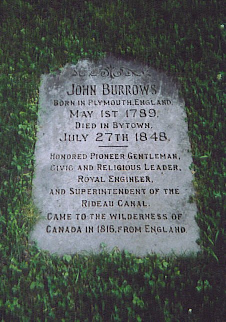 John Burrows, Bytown / Ottawa -- Grave Marker