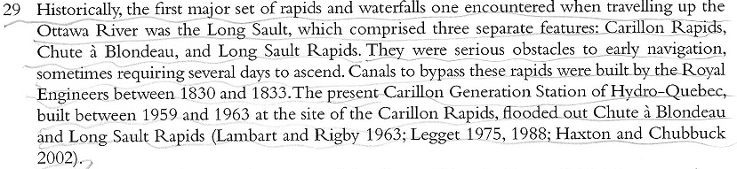 Text Block about the creation of the Carillon dam from 1830