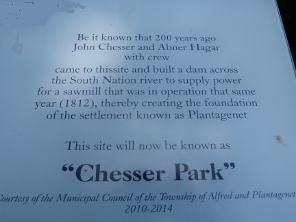 Chesser Park Memorial Plaque, Plantagenet Village, Ontario, Canada, 