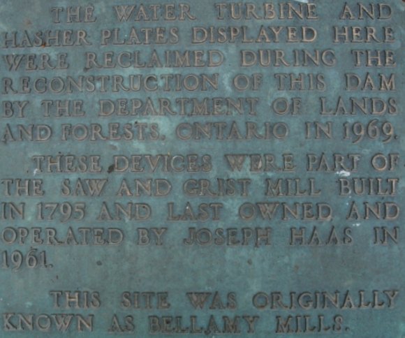 Saw and Grist Mill Plaque at Clayton, Ontario, Canada (Bellamy Mills)