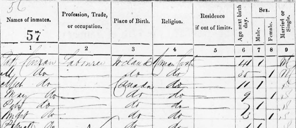 Patt Connoran, 1851 Bytown Census