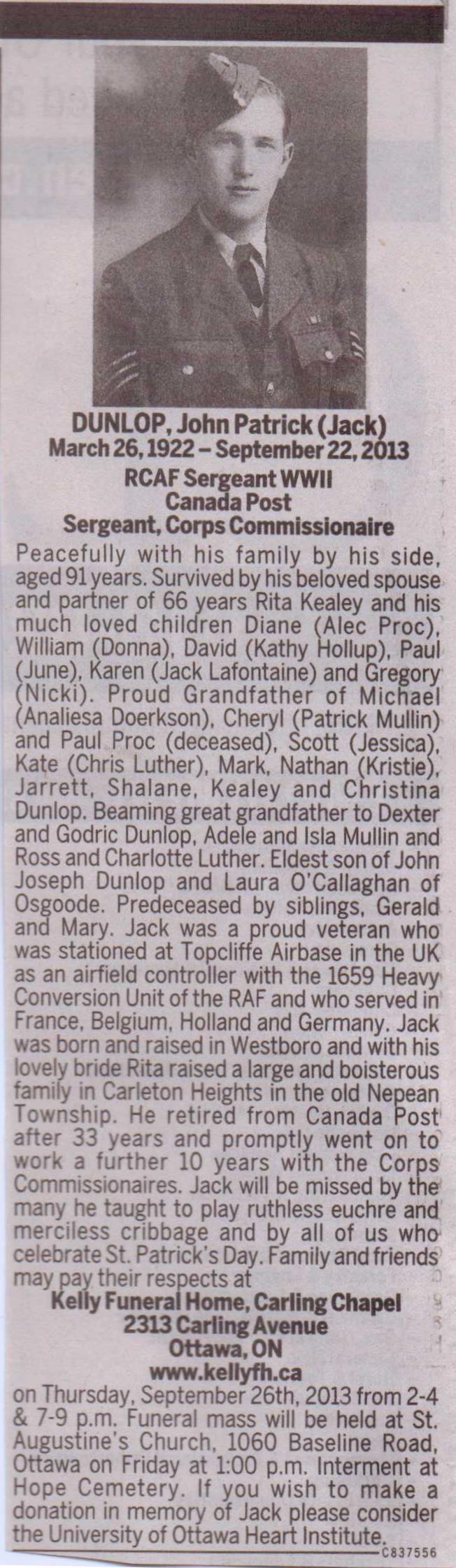 Obituary for Mr. John (Jack) Dunlop