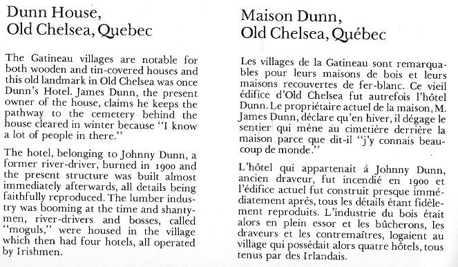 Dunn House / Hotel in Chelsea, Quebec, Text