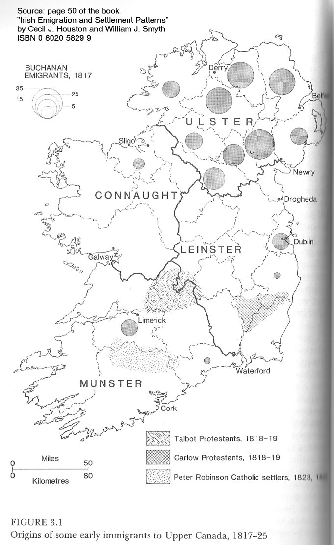 Map Showing Origins of Irish Emigrants to Canada, 1817-1825
