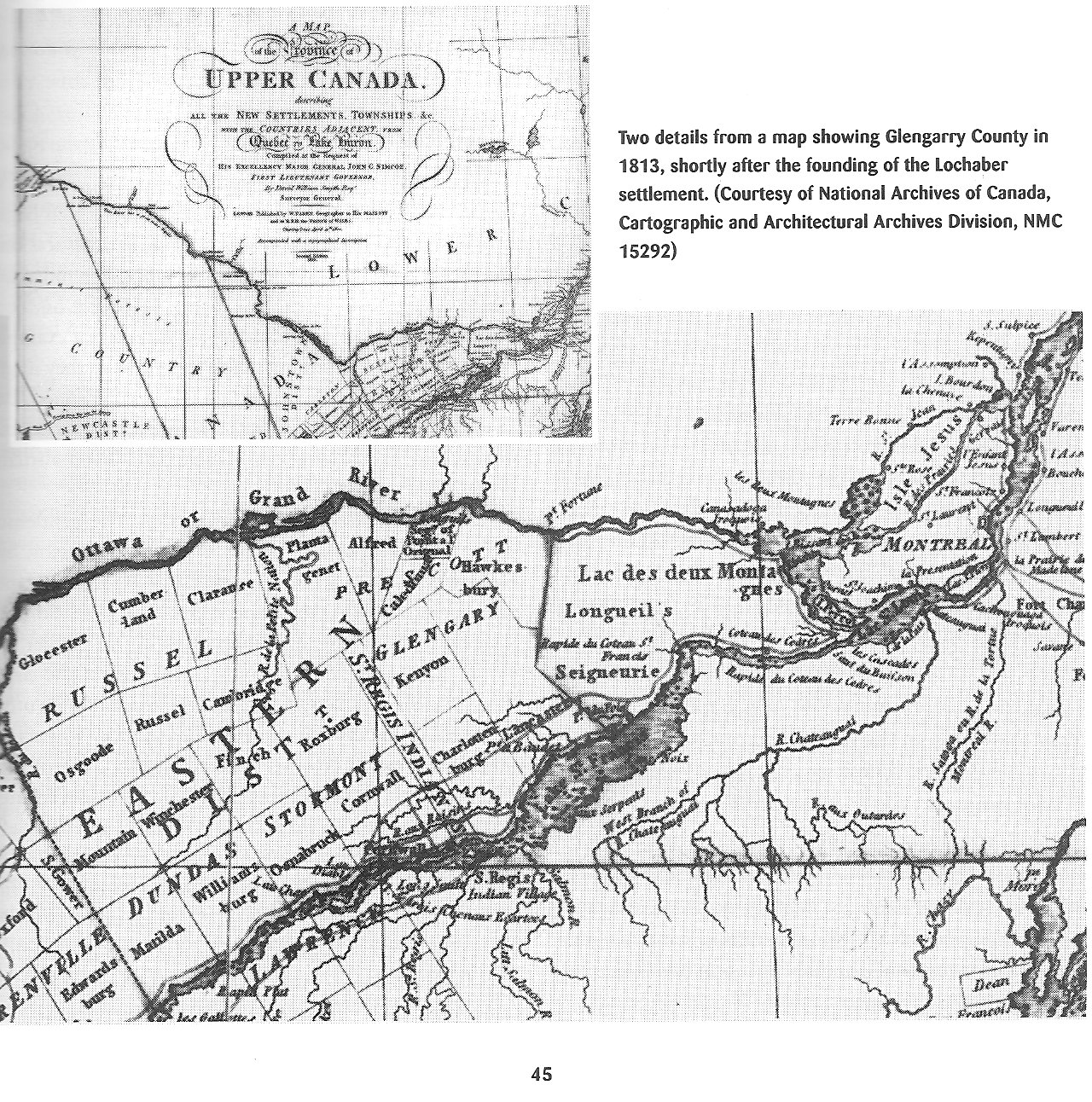 Glengarry County Map, Ontario, Canada, in 1813