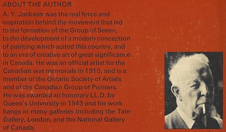 A. Y. Jackson Autobiography back cover of book