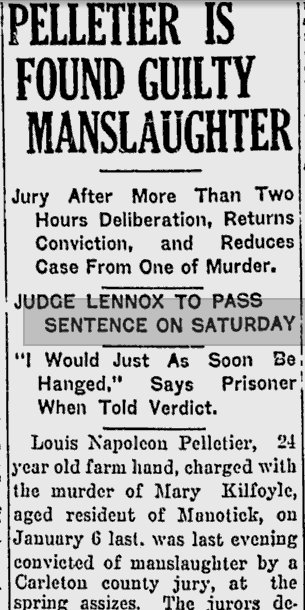 Murder Trial, Pelletier and Kilfoyle, 1926