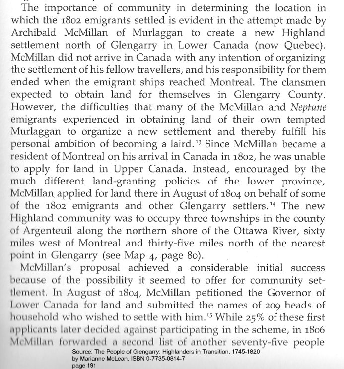 Scottish Migration to Lochaber Township, Argentuil County, Quebec, Canada