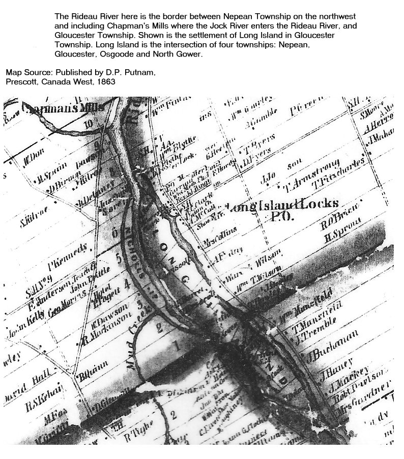 Map of Long Island, Ottawa, Ontario, Canada, in 1863