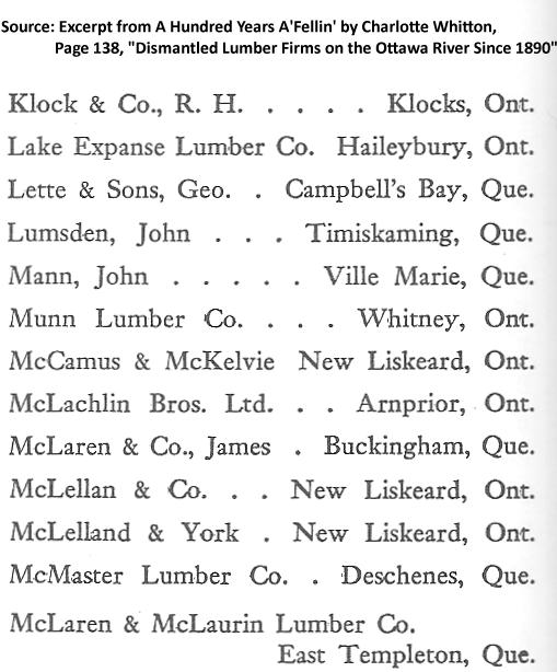 Some Lumber Mills Not Operating after 1890, Ottawa River