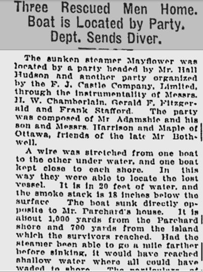 Steamboat Mayflower sinks in November 1912
