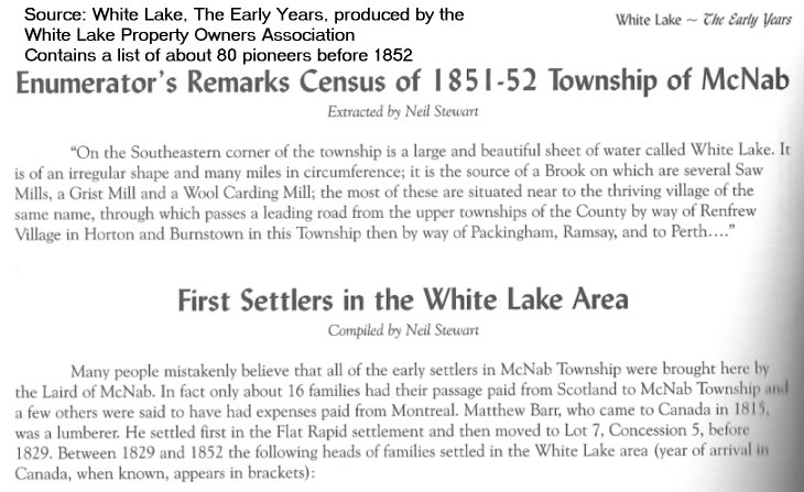 Pioneer Settlers in McNab Township, Ontario, Canada