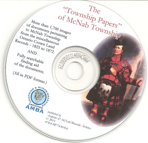McNab Township, Ontario, Canada, CD of Land Records, 1825-1872
