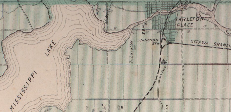 Mississippi Lake and Carleton Place, Ontario, Canada, 1879 map