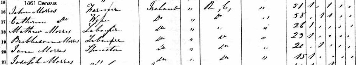 Mathew MORRIS in the 1861 Quebec Census