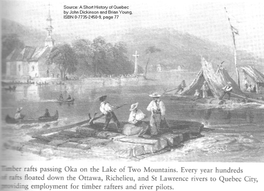 Lumber Rafts passing Oka / Deux Montagnes, Quebec