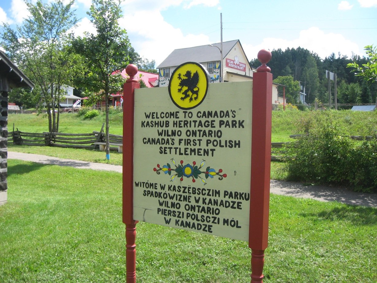 Welcome sign to the Kashub Heritage Park, Wilno, Ontario, Canada's First Polish settlement