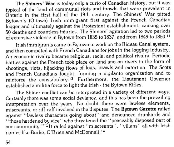 Article about the Shiners Violence in the Ottawa Valley, 1830's