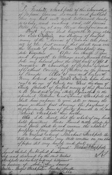 Will / Estate of Michael Stackpole in 1842, page 2