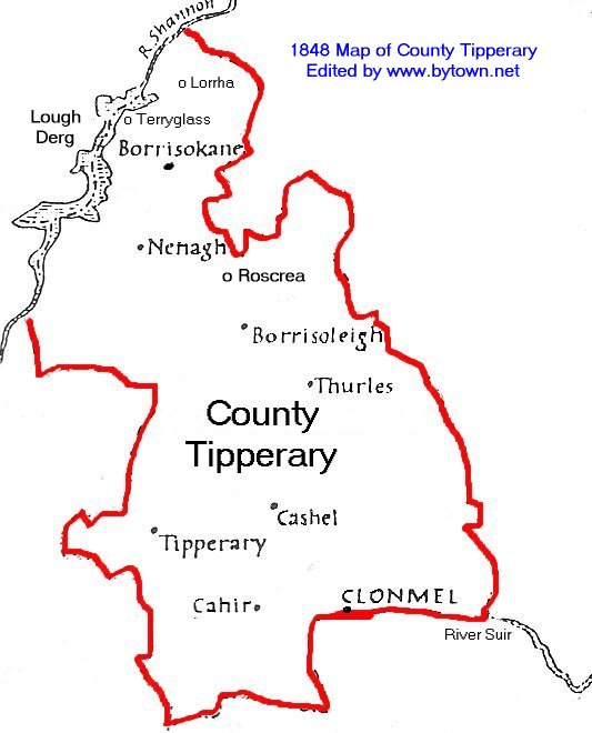 Tipperary On Map Of Ireland Tipperarymap1848.Jpg