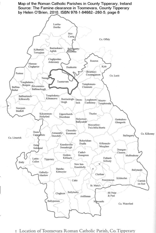 Map showing the Roman Catholic Parishes in County Tipperary, Ireland