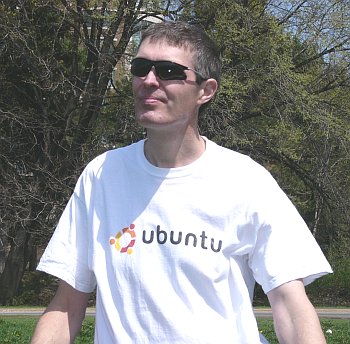 Adam wearing an Ubuntu t-shirt