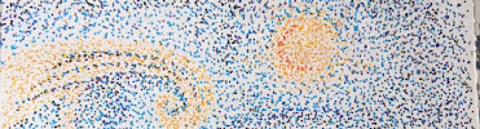 Doodle pointillism of the strawberry moon and night sky Jun 2022 TJ