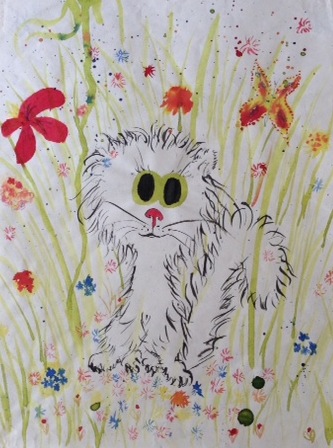 TJ pen and ink - colour - kitten - circa 1982