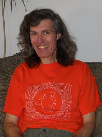 Adam wearing Ubuntu t-shirt